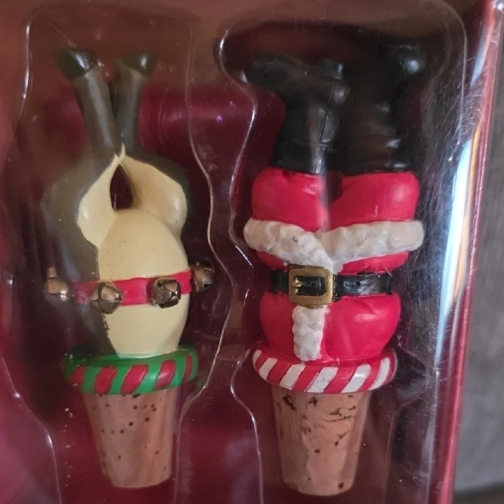 Festive Christmas Wine Stoppers By Boston‎ Warehouse, Set Of Four, New